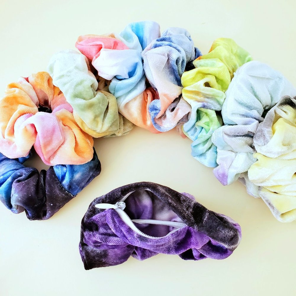 ZIPPER Scrunchie 3pks Tie Dye Velvet Hair Accessory New - Picture 9 of 13